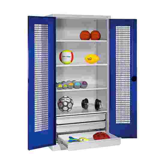 C+P with Drawers and Perforated Double Doors, H×W×D 195×120×50 cm Equipment Cupboard Gentian blue (RAL 5010), Light grey (RAL 7035), Keyed to differ, Ergo-Lock recessed handle