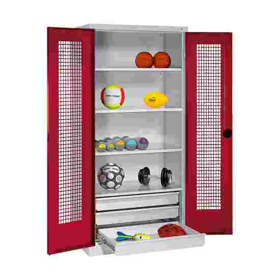 C+P with Drawers and Perforated Double Doors, H×W×D 195×120×50 cm Equipment Cupboard Ruby red (RAL 3003), Light grey (RAL 7035), Keyed to differ, Ergo-Lock recessed handle
