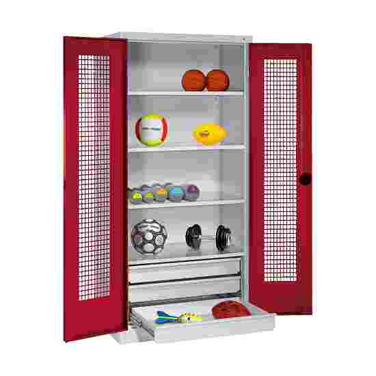 C+P with Drawers and Perforated Double Doors, H×W×D 195×120×50 cm Equipment Cupboard Ruby red (RAL 3003), Light grey (RAL 7035), Keyed alike, Handle