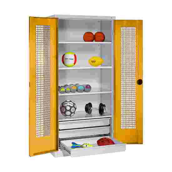 C+P with Drawers and Perforated Double Doors, H×W×D 195×120×50 cm Equipment Cupboard Golden Yellow (RAL 1004), Light grey (RAL 7035), Keyed alike, Handle