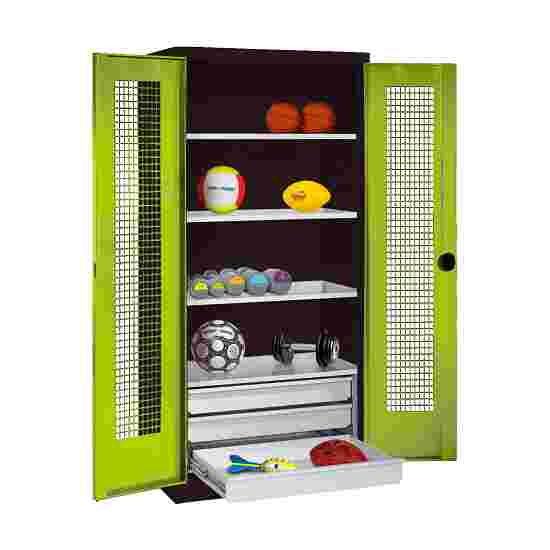 C+P with Drawers and Perforated Double Doors, H×W×D 195×120×50 cm Equipment Cupboard Clown Green (RAL 110 80 60), Anthracite (RAL 7021), Keyed alike, Handle