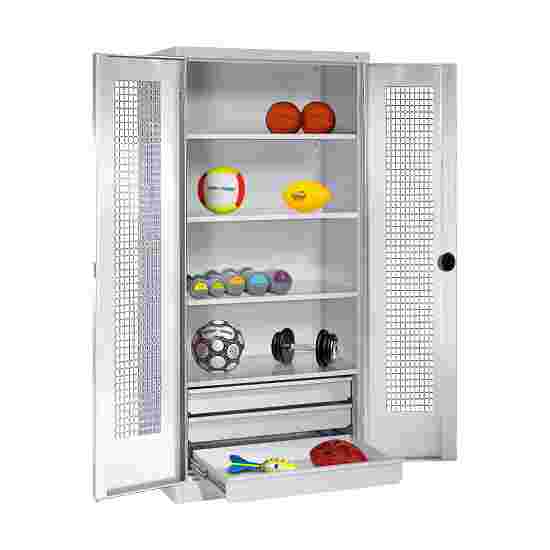 C+P with Drawers and Perforated Double Doors, H×W×D 195×120×50 cm Equipment Cupboard Light grey (RAL 7035), Light grey (RAL 7035), Keyed alike, Ergo-Lock recessed handle