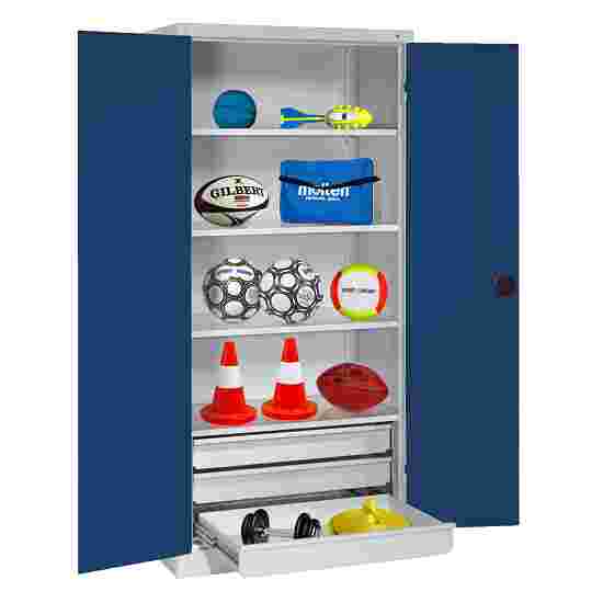 C+P with Drawers and Sheet Metal Double Doors (type 4), H×W×D 195×120×50 cm Equipment Cupboard Gentian blue (RAL 5010), Light grey (RAL 7035), Keyed to differ, Ergo-Lock recessed handle