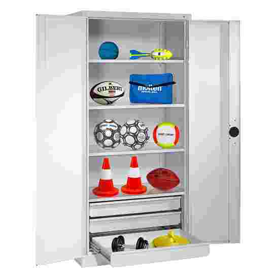 C+P with Drawers and Sheet Metal Double Doors (type 4), H×W×D 195×120×50 cm Equipment Cupboard Light grey (RAL 7035), Light grey (RAL 7035), Keyed alike, Handle