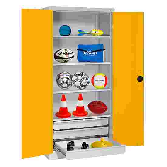 C+P with Drawers and Sheet Metal Double Doors (type 4), H×W×D 195×120×50 cm Equipment Cupboard Traffic Yellow (RAL 1023), Anthracite (RAL 7021), Keyed alike, Ergo-Lock recessed handle