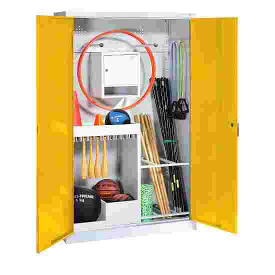 C+P with metal double doors (type 1), HxWxD 195x120x50 cm Equipment Cupboard Traffic Yellow (RAL 1023), Light grey (RAL 7035), Keyed to differ, Handle