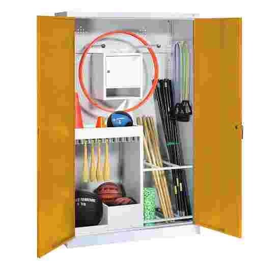 C+P with metal double doors (type 1), HxWxD 195x120x50 cm Equipment Cupboard Golden Yellow (RAL 1004), Light grey (RAL 7035), Keyed to differ, Ergo-Lock recessed handle