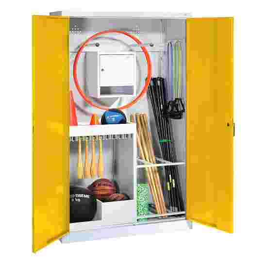 C+P with metal double doors (type 1), HxWxD 195x120x50 cm Equipment Cupboard Traffic Yellow (RAL 1023), Light grey (RAL 7035), Keyed to differ, Ergo-Lock recessed handle