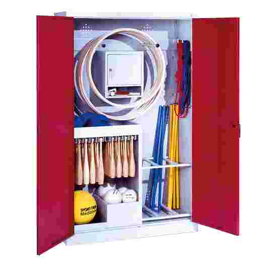 C+P with metal double doors (type 1), HxWxD 195x120x50 cm Equipment Cupboard Ruby red (RAL 3003), Light grey (RAL 7035), Keyed alike, Ergo-Lock recessed handle