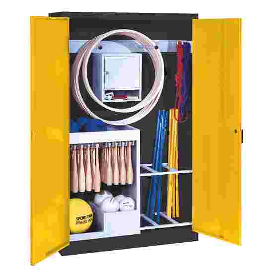 C+P with metal double doors (type 1), HxWxD 195x120x50 cm Equipment Cupboard Traffic Yellow (RAL 1023), Anthracite (RAL 7021), Keyed alike, Ergo-Lock recessed handle