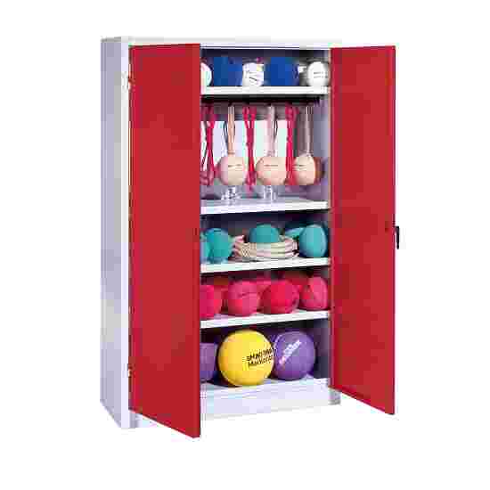 C+P with metal double doors (type 2), HxWxD 195x120x50 cm Equipment Cupboard Ruby red (RAL 3003), Light grey (RAL 7035), Keyed to differ, Handle
