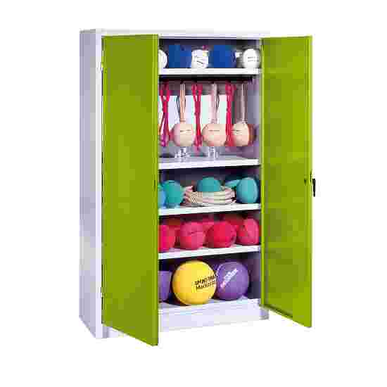 C+P with metal double doors (type 2), HxWxD 195x120x50 cm Equipment Cupboard Clown Green (RAL 110 80 60), Light grey (RAL 7035), Keyed to differ, Handle