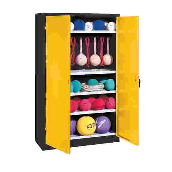 C+P with metal double doors (type 2), HxWxD 195x120x50 cm Equipment Cupboard Traffic Yellow (RAL 1023), Anthracite (RAL 7021), Keyed to differ, Handle