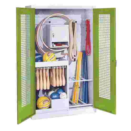 C+P with perforated metal double doors (type 1), HxWxD 195x120x50 cm Equipment Cupboard Clown Green (RAL 110 80 60), Light grey (RAL 7035), Handle, Keyed to differ