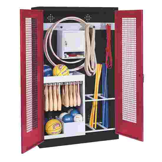 C+P with perforated metal double doors (type 1), HxWxD 195x120x50 cm Equipment Cupboard Ruby red (RAL 3003), Anthracite (RAL 7021), Handle, Keyed to differ