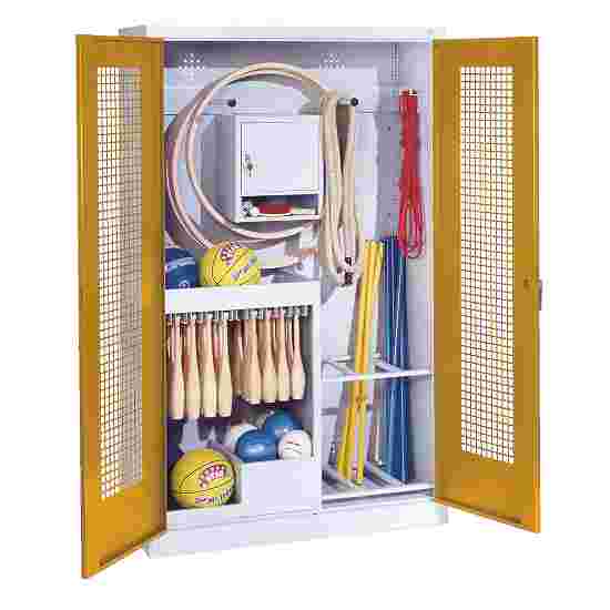 C+P with perforated metal double doors (type 1), HxWxD 195x120x50 cm Equipment Cupboard Golden Yellow (RAL 1004), Light grey (RAL 7035), Ergo-Lock recessed handle, Keyed to differ