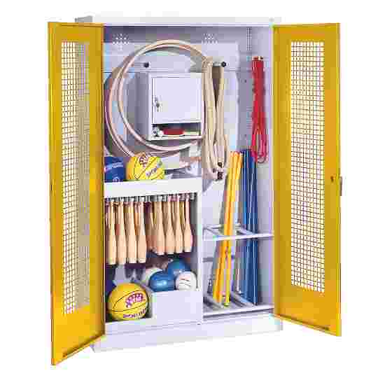 C+P with perforated metal double doors (type 1), HxWxD 195x120x50 cm Equipment Cupboard Traffic Yellow (RAL 1023), Anthracite (RAL 7021), Ergo-Lock recessed handle, Keyed to differ