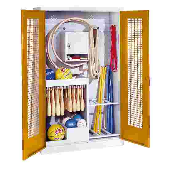 C+P with perforated metal double doors (type 1), HxWxD 195x120x50 cm Equipment Cupboard Golden Yellow (RAL 1004), Light grey (RAL 7035), Handle, Keyed alike