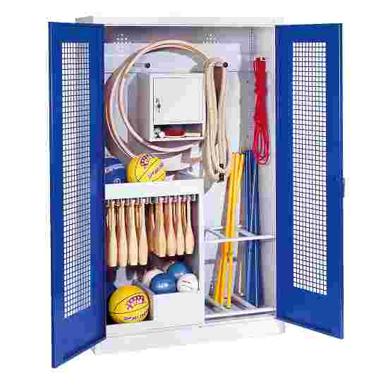 C+P with perforated metal double doors (type 1), HxWxD 195x120x50 cm Equipment Cupboard Gentian blue (RAL 5010), Light grey (RAL 7035), Ergo-Lock recessed handle, Keyed alike
