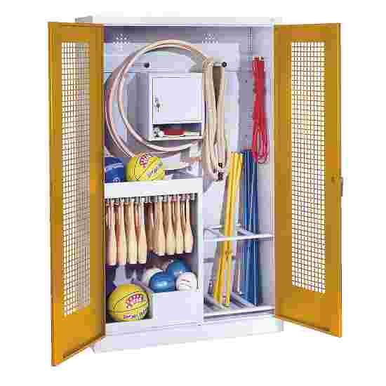 C+P with perforated metal double doors (type 1), HxWxD 195x120x50 cm Equipment Cupboard Golden Yellow (RAL 1004), Light grey (RAL 7035), Ergo-Lock recessed handle, Keyed alike