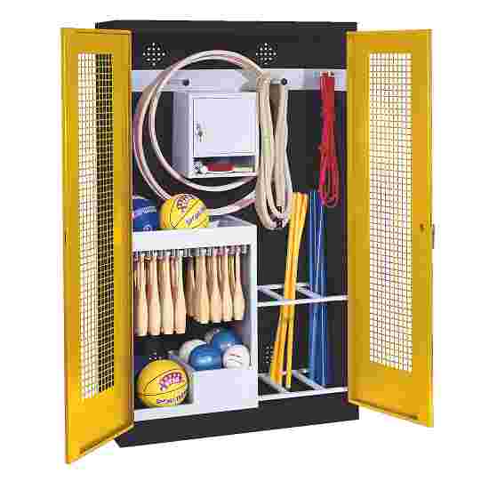 C+P with perforated metal double doors (type 1), HxWxD 195x120x50 cm Equipment Cupboard Traffic Yellow (RAL 1023), Anthracite (RAL 7021), Ergo-Lock recessed handle, Keyed alike