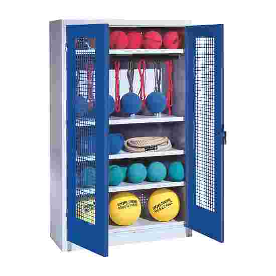 C+P with perforated metal double doors (type 2), HxWxD 195x120x50 cm Equipment Cupboard Gentian blue (RAL 5010), Light grey (RAL 7035), Keyed to differ, Handle