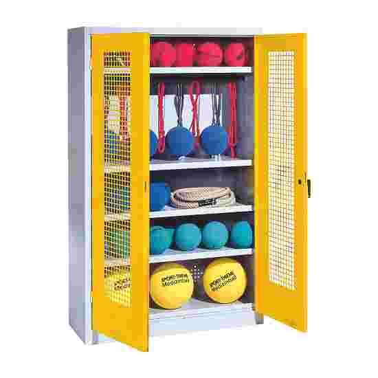 C+P with perforated metal double doors (type 2), HxWxD 195x120x50 cm Equipment Cupboard Traffic Yellow (RAL 1023), Light grey (RAL 7035), Keyed to differ, Handle