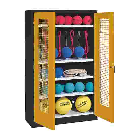 C+P with perforated metal double doors (type 2), HxWxD 195x120x50 cm Equipment Cupboard Golden Yellow (RAL 1004), Anthracite (RAL 7021), Keyed to differ, Ergo-Lock recessed handle