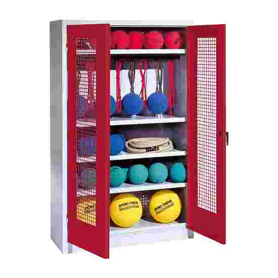 C+P with perforated metal double doors (type 2), HxWxD 195x120x50 cm Equipment Cupboard Ruby red (RAL 3003), Light grey (RAL 7035), Keyed alike, Handle