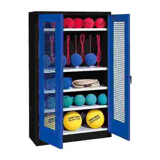 C+P with perforated metal double doors (type 2), HxWxD 195x120x50 cm Equipment Cupboard Gentian blue (RAL 5010), Anthracite (RAL 7021), Keyed alike, Handle