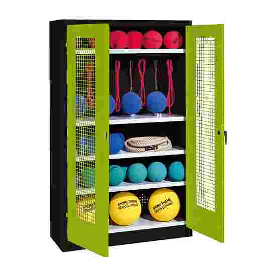 C+P with perforated metal double doors (type 2), HxWxD 195x120x50 cm Equipment Cupboard Clown Green (RAL 110 80 60), Anthracite (RAL 7021), Keyed alike, Handle