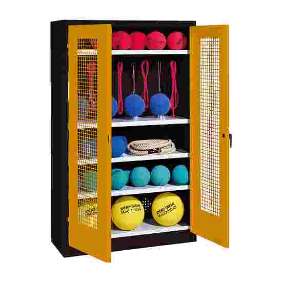 C+P with perforated metal double doors (type 2), HxWxD 195x120x50 cm Equipment Cupboard Golden Yellow (RAL 1004), Anthracite (RAL 7021), Keyed alike, Handle