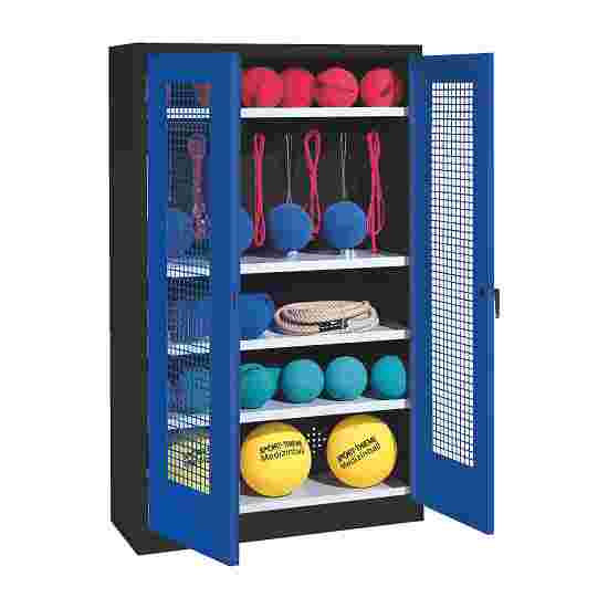 C+P with perforated metal double doors (type 2), HxWxD 195x120x50 cm Equipment Cupboard Gentian blue (RAL 5010), Anthracite (RAL 7021), Keyed alike, Ergo-Lock recessed handle