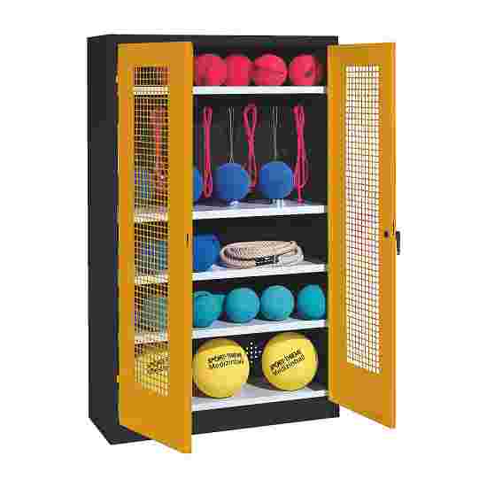 C+P with perforated metal double doors (type 2), HxWxD 195x120x50 cm Equipment Cupboard Golden Yellow (RAL 1004), Anthracite (RAL 7021), Keyed alike, Ergo-Lock recessed handle