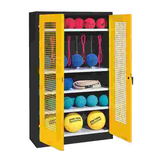 C+P with perforated metal double doors (type 2), HxWxD 195x120x50 cm Equipment Cupboard Traffic Yellow (RAL 1023), Anthracite (RAL 7021), Keyed alike, Ergo-Lock recessed handle