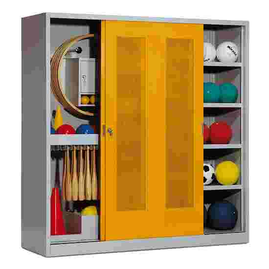 C+P with Perforated Sheet Sliding Doors (type 5), HxWxD 195x190x60 cm Equipment Cupboard Golden Yellow (RAL 1004), Light grey (RAL 7035), Keyed to differ