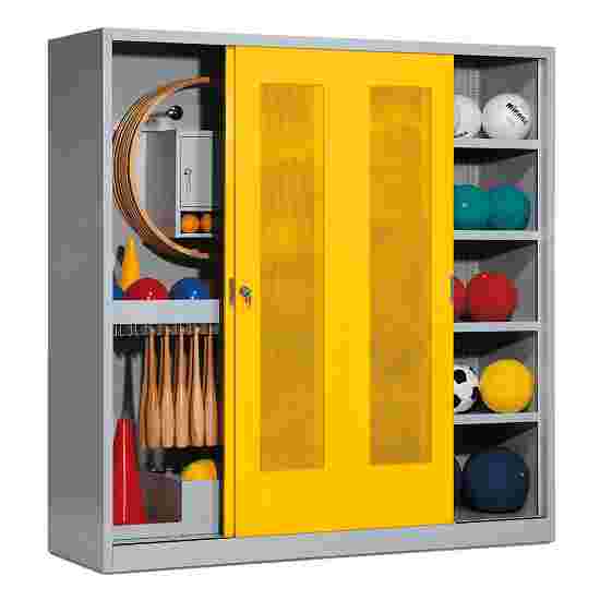 C+P with Perforated Sheet Sliding Doors (type 5), HxWxD 195x190x60 cm Equipment Cupboard Traffic Yellow (RAL 1023), Light grey (RAL 7035), Keyed to differ