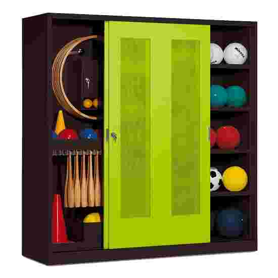 C+P with Perforated Sheet Sliding Doors (type 5), HxWxD 195x190x60 cm Equipment Cupboard Clown Green (RAL 110 80 60), Anthracite (RAL 7021), Keyed to differ