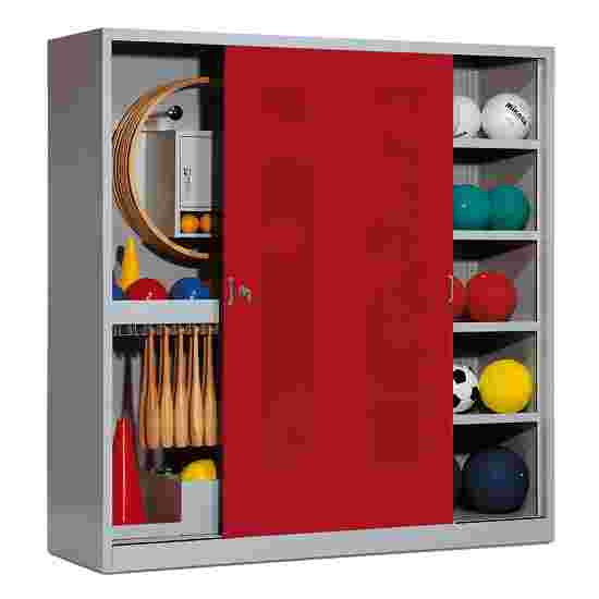 C+P with Perforated Sheet Sliding Doors (type 5), HxWxD 195x190x60 cm Equipment Cupboard Ruby red (RAL 3003), Light grey (RAL 7035), Keyed alike