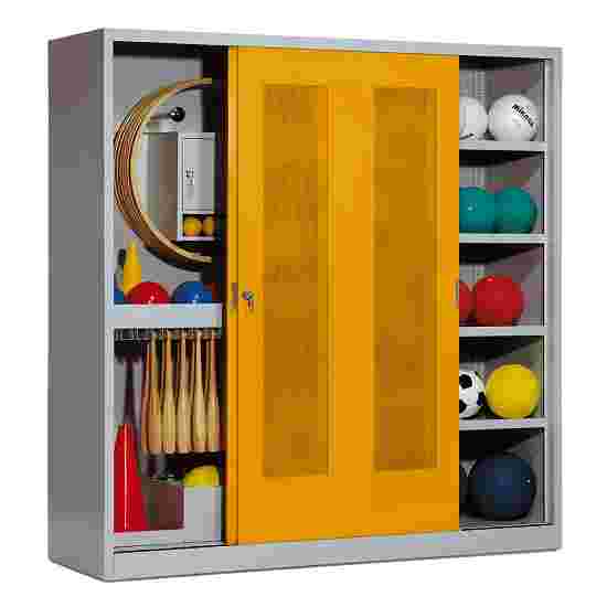 C+P with Perforated Sheet Sliding Doors (type 5), HxWxD 195x190x60 cm Equipment Cupboard Golden Yellow (RAL 1004), Light grey (RAL 7035), Keyed alike