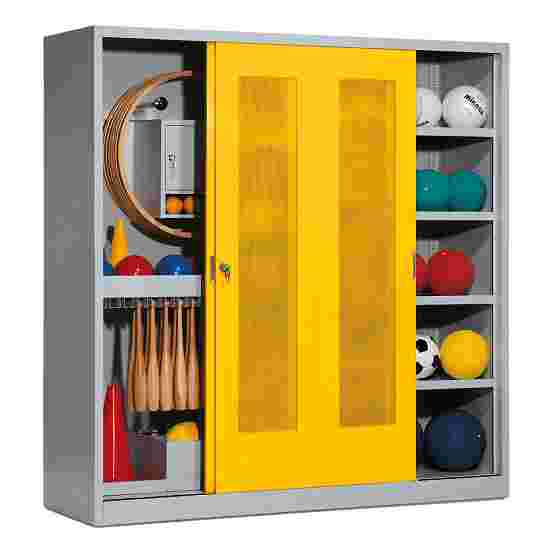 C+P with Perforated Sheet Sliding Doors (type 5), HxWxD 195x190x60 cm Equipment Cupboard Traffic Yellow (RAL 1023), Light grey (RAL 7035), Keyed alike