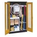 C+P with perforated metal double doors (type 1), HxWxD 195x120x50 cm Equipment Cupboard Golden Yellow (RAL 1004), Anthracite (RAL 7021), Handle, Keyed to differ