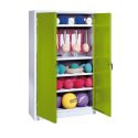 C+P with metal double doors (type 2), HxWxD 195x120x50 cm Equipment Cupboard Clown Green (RAL 110 80 60), Light grey (RAL 7035), Keyed to differ, Handle