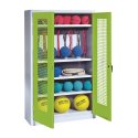 C+P with perforated metal double doors (type 2), HxWxD 195x120x50 cm Equipment Cupboard Clown Green (RAL 110 80 60), Light grey (RAL 7035), Keyed to differ, Handle