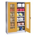 C+P HxWxD 195x120x50 cm, with Perforated Metal Double Doors (type 3) Ball Cabinet Golden Yellow (RAL 1004), Light grey (RAL 7035), Keyed to differ, Handle