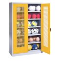 C+P HxWxD 195x120x50 cm, with Perforated Metal Double Doors (type 3) Ball Cabinet Traffic Yellow (RAL 1023), Light grey (RAL 7035), Keyed to differ, Handle