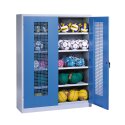 Ball Cabinet, HxWxD 195x150x50 cm, with Perforated Metal Double Doors (type 3) Gentian blue (RAL 5010), Light grey (RAL 7035), Keyed to differ, Handle