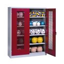 Ball Cabinet, HxWxD 195x150x50 cm, with Perforated Metal Double Doors (type 3) Ruby red (RAL 3003), Light grey (RAL 7035), Keyed to differ, Handle