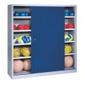C+P HxWxD 195x190x60 cm, with Sheet Metal Sliding Doors (type 4) Ball Cabinet Gentian blue (RAL 5010), Light grey (RAL 7035), Keyed to differ