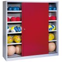 C+P HxWxD 195x190x60 cm, with Sheet Metal Sliding Doors (type 4) Ball Cabinet Ruby red (RAL 3003), Light grey (RAL 7035), Keyed to differ